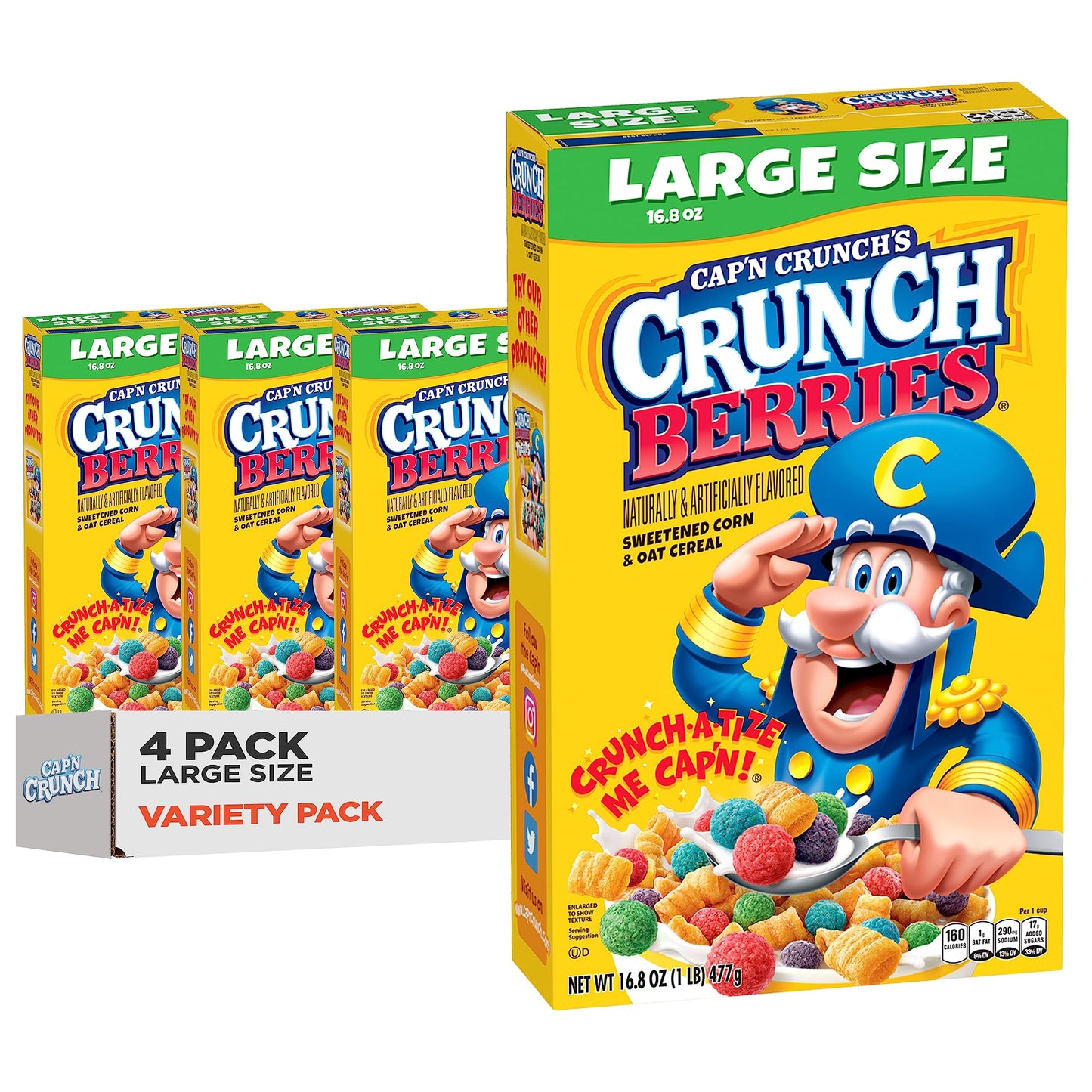 Cap&amp;#39;n Crunch Cereal, Crunch Berries, 16.8oz Boxes (4 Pack)