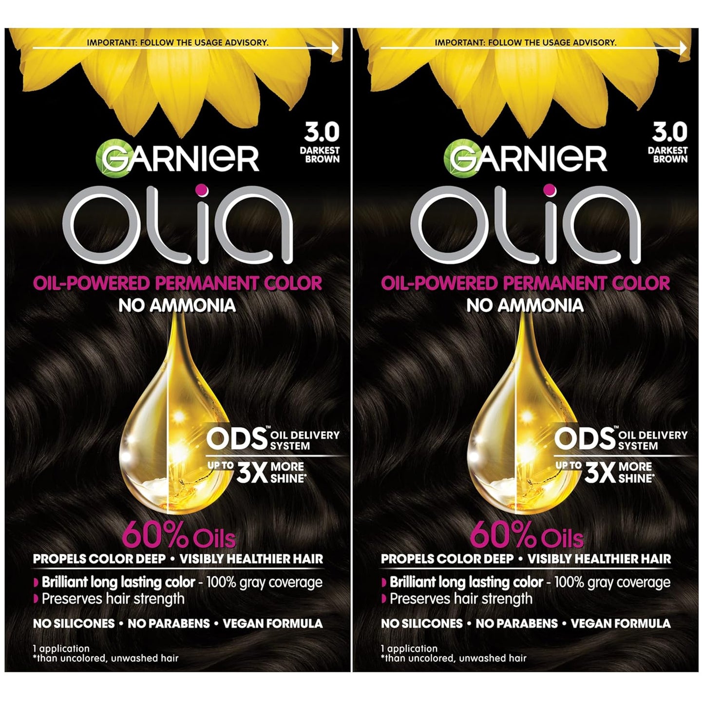 Garnier_Olia_Hair_Color,_Ammonia-Free_Permanent_Hair_Dye,_Oil-Powered_Formula_for_100%_Gray_Coverage_and_3x_Shinier_Hair,_Vegan_&_Cruelty_Free,_3.0_Darkest_Brown,_2_Count