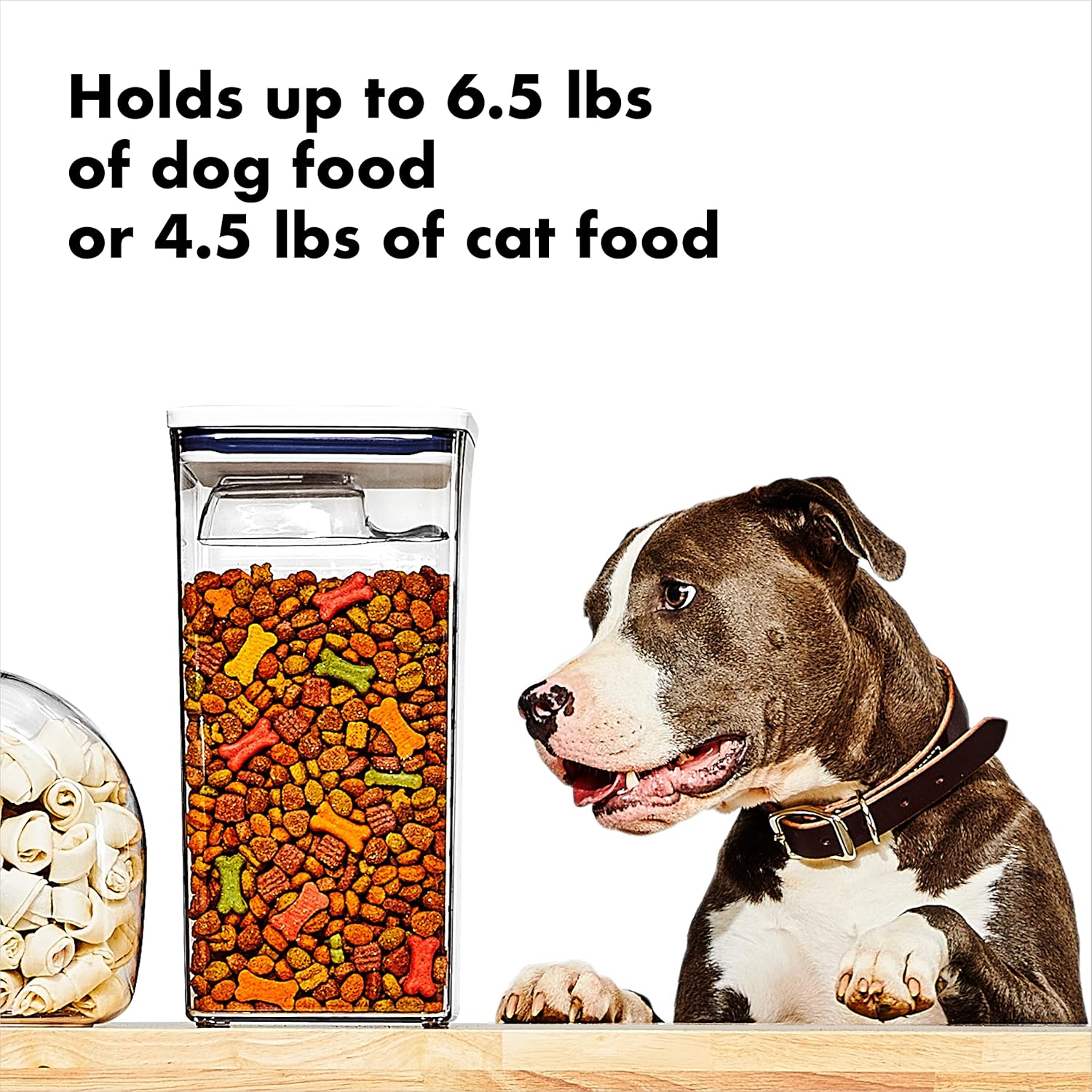 OXO_Good_Grips_Pet_POP_Container_–_6.0_Qt/5.7_L_with_Half_Scoop,_Ideal_for_up_to_6.5lbs_of_Dog_Food_or_4.5lbs_of_Cat_Food,_Airtight_Dog_and_Cat_Food_Storage_Container,_BPA_Free,_Clear