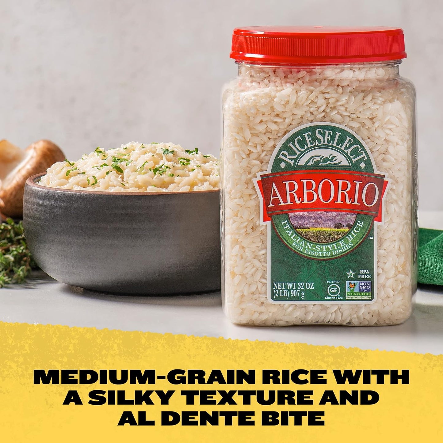 RiceSelect_Arborio_Rice_for_Italian_Risotto,_Premium_Gluten-Free_Rice,_Non-GMO,_32-Ounce_Jar,_(Pack_of_1)
