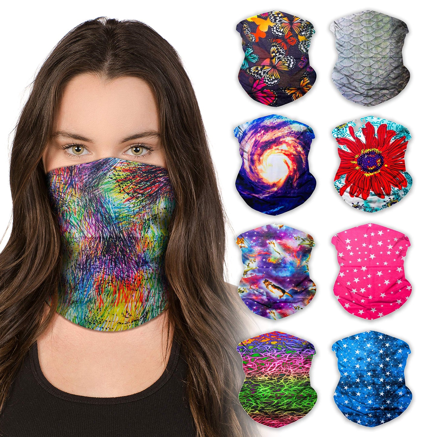 Sojourner Neck Gaiter, Bandana, Buff (9 Pack) - Face Cover for Men, Women, and Teens - Neck Warmer UV Sun Protection Gator