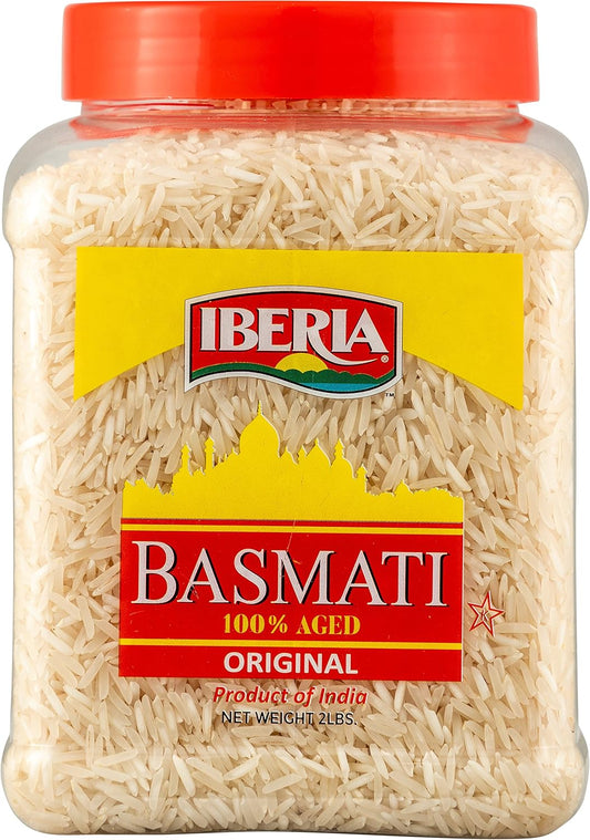 Iberia_Basmati_Rice_Jar,_2_Pounds,_Extra_Long_Grain,_Naturally_Aged_Indian_White_Basmati_Rice,_Natural_Basmati_Rice_in_Food_Grade_Jar.