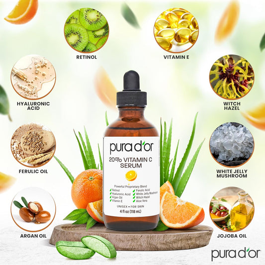 PURA_D'OR_20%_Vitamin_C_Facial_Serum_4_Oz_Antioxidant_Blend_w/Retinol,_Hyaluronic_Acid,_Vitamin_E,_Ferulic_Acid_-_Hydrating_Lightweight_Skincare_Formula_-_Men_Women_Daily_Use_After_Bath_Oil_Skin_Care