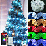 Smart Christmas Tree Ribbon String Lights, 33ft 80 Modes Colors Changing Ribbon Light for Christmas Tree, APP & Remote Control, Sync Musical, Timer, USB (Silver)