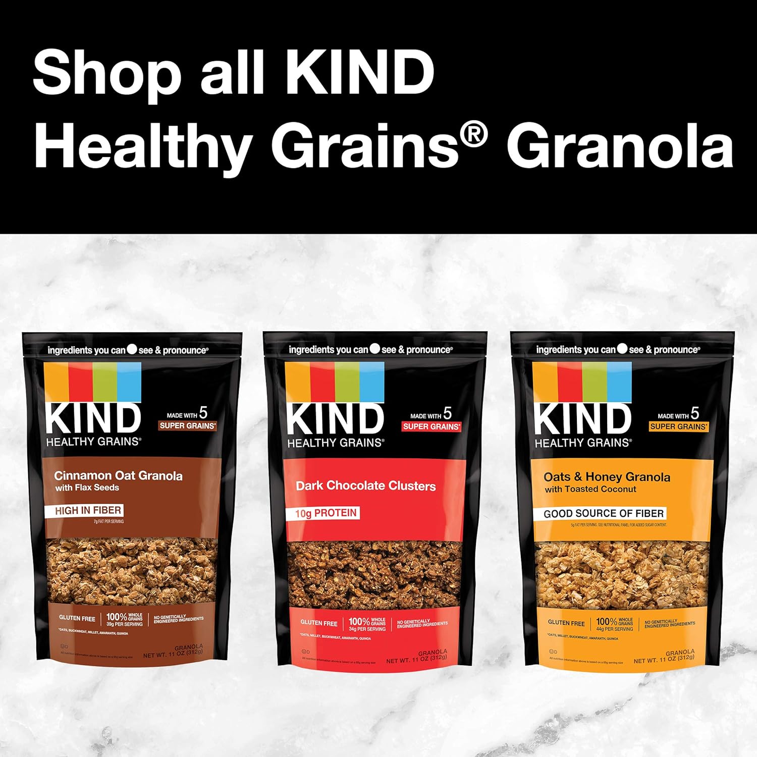 KIND_Healthy_Grains_Granola,_Dark_Chocolate_Clusters,_Healthy_Snacks,_Gluten_Free,_100%_Whole_Grains,_10g_Protein,_11oz,_1_Count