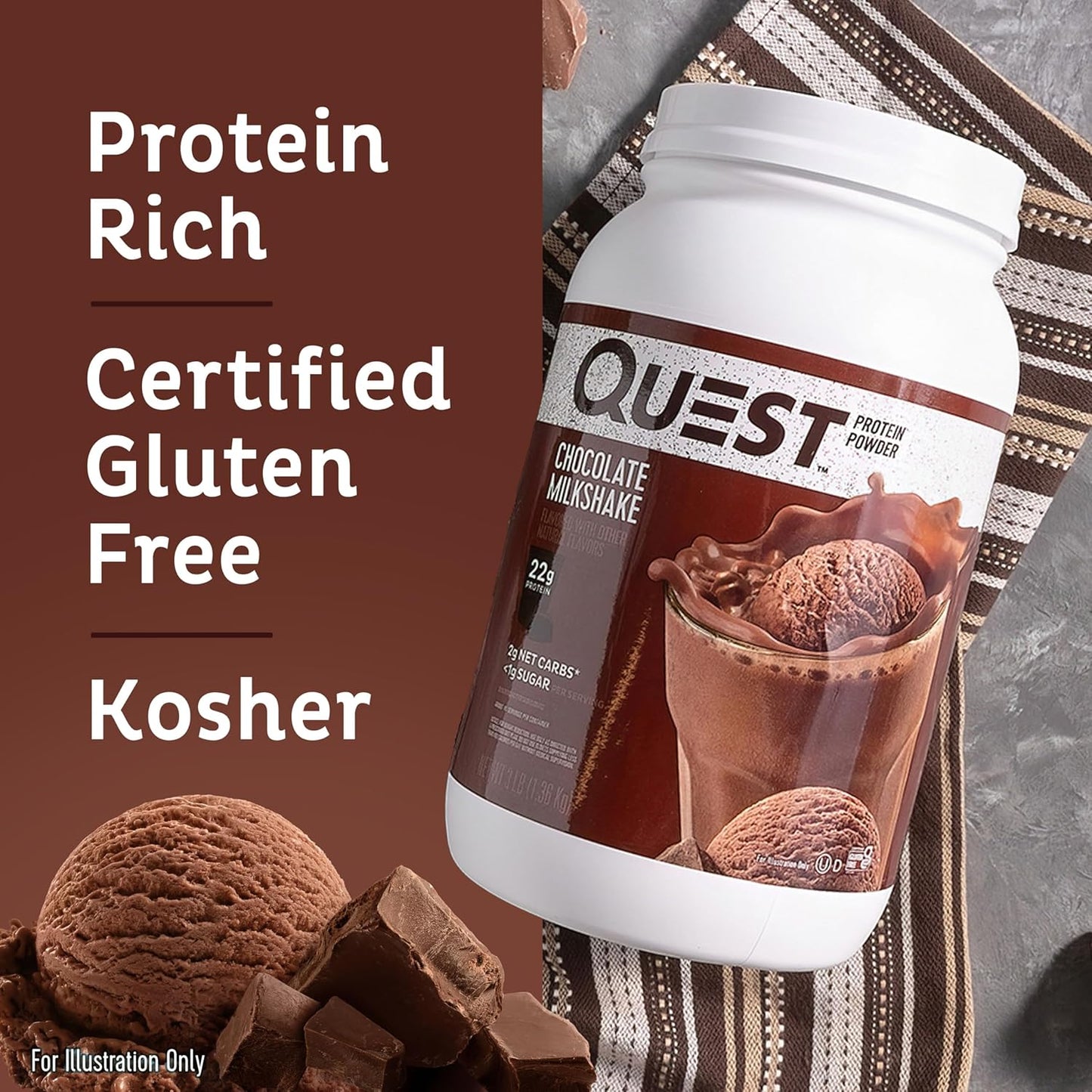 Quest_Nutrition_Chocolate_Milkshake_Protein_Powder,_22g_Protein,_1g_Sugar,_Low_Carb,_Gluten_Free,_3_Pound,_43_Servings