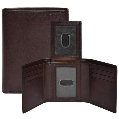 Real Leather Mens Trifold Wallet RFID Blocking Slim Minimalist Front Pocket - Thin &amp;amp; Stylish with ID Window in Gift Box