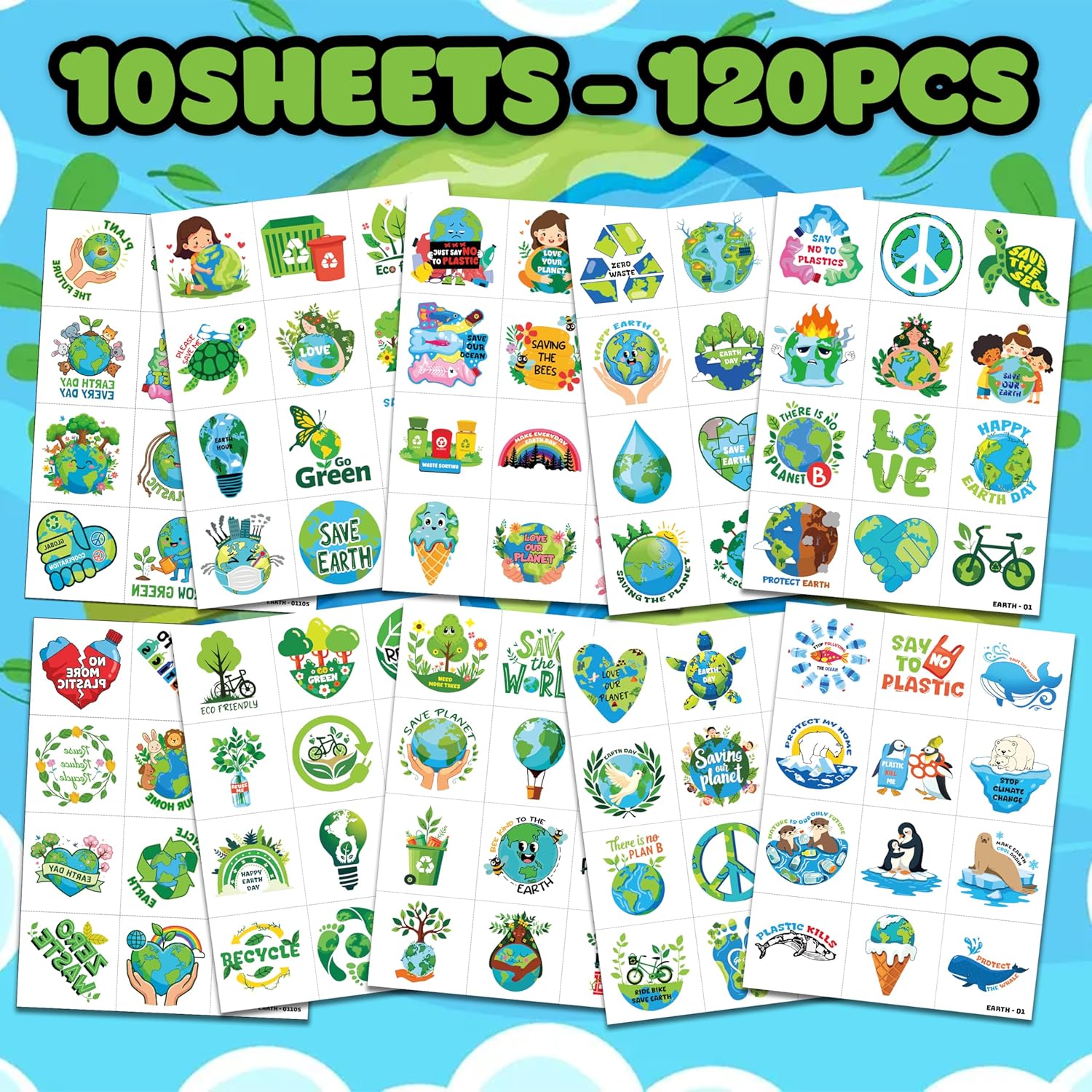 120_PCS_Earth_Day_Environment_Pre-Cut_Temporary_Tattoos_for_Kids_|_Super_Cute_Themed_Birthday_Party_Favors,_Supplies,_Decorations,_Fake_Tattoo_Stickers,_School_Rewards_Prizes_&_Gifts_Boys_&_Girls