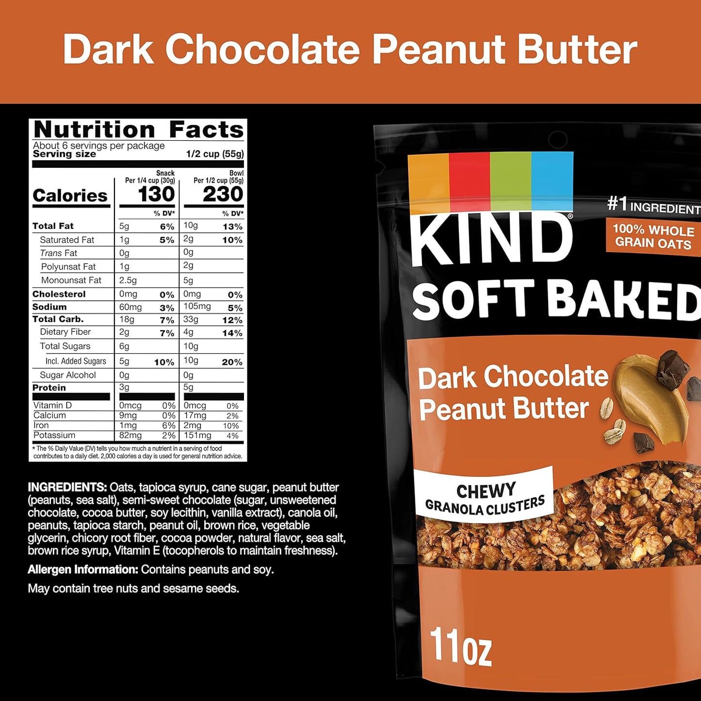 KIND_Soft_Baked_Granola,_Dark_Chocolate_Peanut_Butter,_Healthy_Snacks,_Gluten_Free,_100%_Whole_Grains,_5g_Protein,_11oz,_1_Count