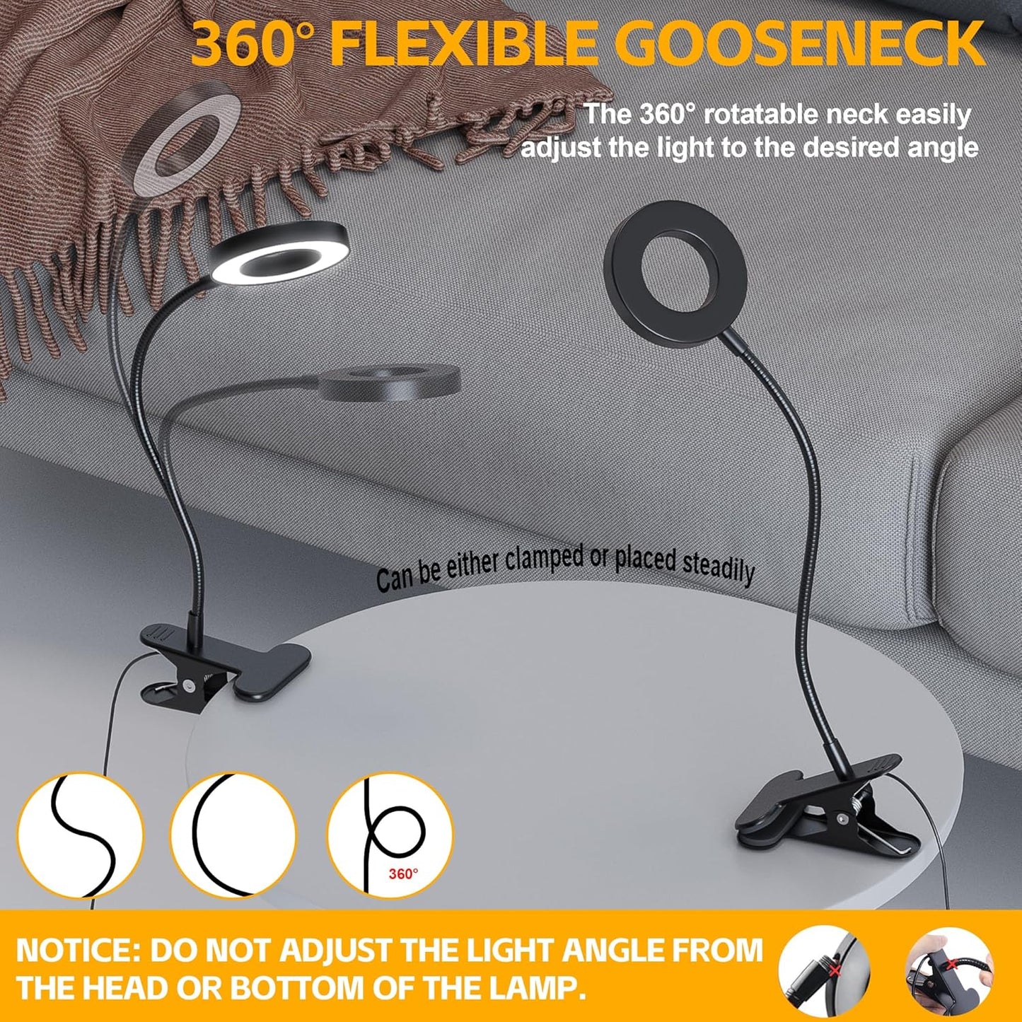 Foneso_Desk_Lamp_Clip_on_Light,_48_LED_USB_Lamp_with_3_Color_Modes_10_Brightness_Levels,_360°_Flexible_Gooseneck_Eye_Protection_Bed_Night_Light_for_Reading,_Makeup,_Craft_(Black)