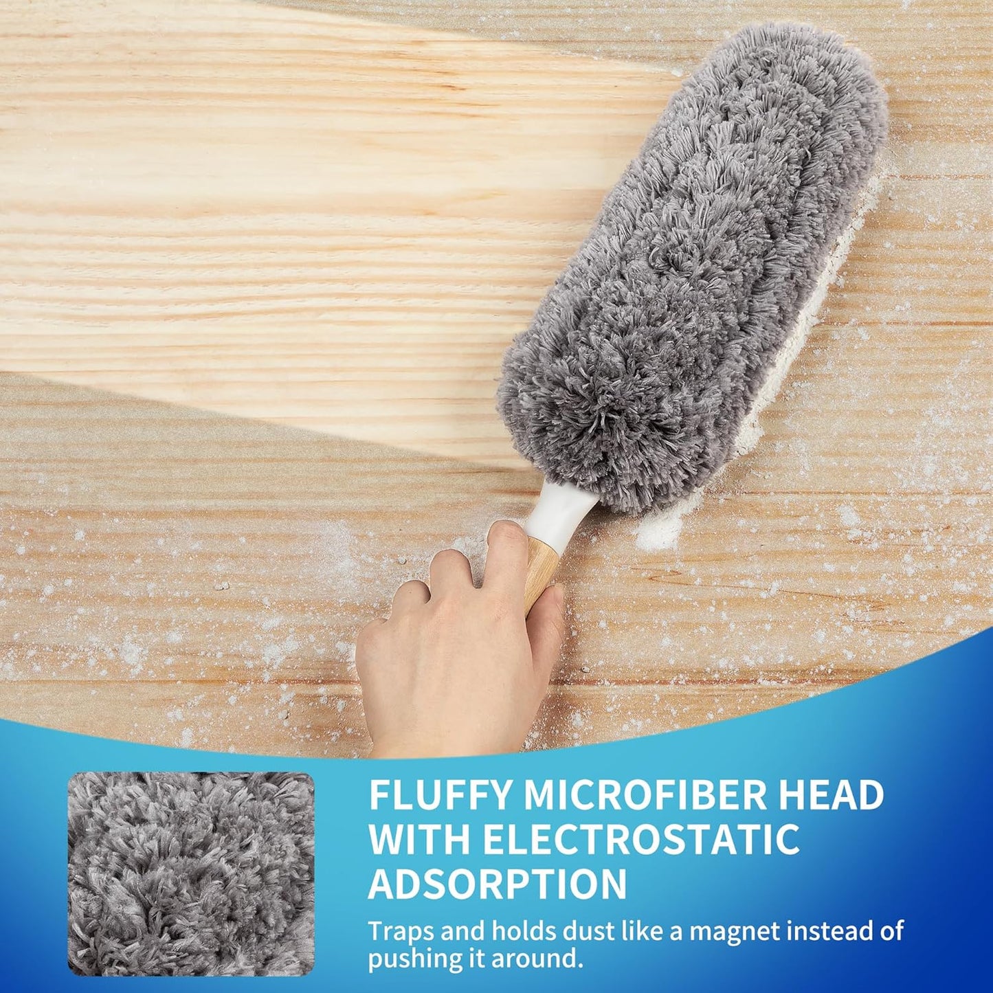 MR.SIGA_Lint_Free_Microfiber_Duster,_Washable_and_Reusable_Duster_with_Bamboo_Handle_and_Replaceable_Head,_Duster_for_Household_Cleaning