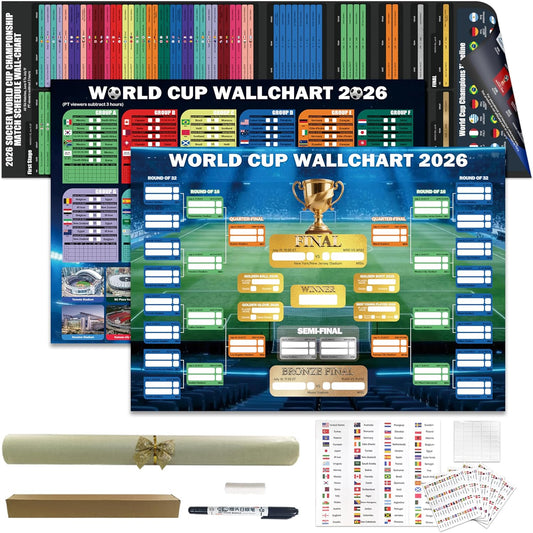 World_Cup_Wall_Chart_2026_Poster_Set_(3_Pack)_–_PVC_Dry_Erase_Soccer_Schedule_Posters_with_Knockout_Bracket,_Group_Stage_Tracker_&_Full_Match_Timeline_–_Includes_48_Team_Flag_Stickers,_Marker,_Eraser_&_Mounting_Tape_–_Fan_Gift