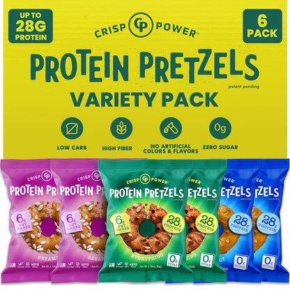 CRISP_POWER_Protein_Pretzels,_Variety_Pack_With_Sea_Salt,_Sesame,_&_Everything,_Up_To_28G_Protein,_High_Protein_Snack,_High_Fiber,_Low_Carb_Crunchy_Pretzel_Snacks,_No_Added_Sugar,_1.75_oz_Bags,_6_Pack,_Vegan,_Keto