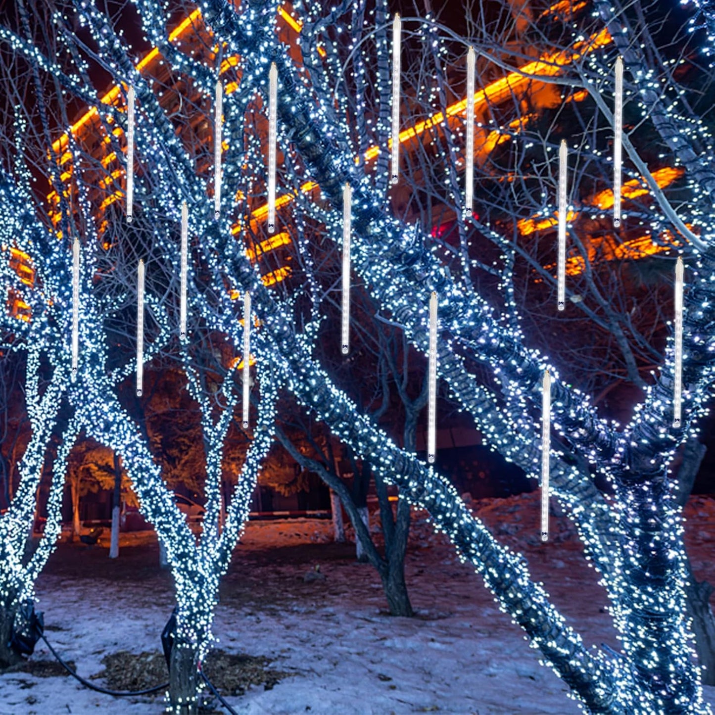 LJLNION_Meteor_Shower_Lights,_12_Inch_Outdoor_Icicle_Christmas_Lights,_8_Tubes_288_LED_Iciclelights_Snow_Falling_Light,_Connectable_Raindrop_Light,_Xmas_Wedding_Party_Tree_Holiday_Decor,_White