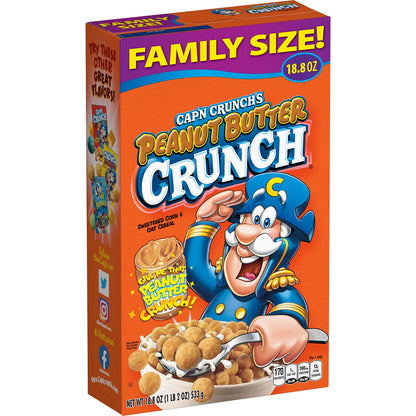 Cap&amp;#39;n Crunch Cereal, Peanut Butter, 18.8oz Box, Packaging May Vary