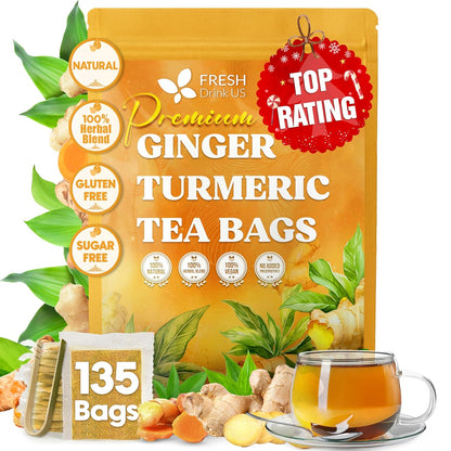 FreshDrinkUS,_Premium_135_Turmeric_Ginger_Tea_Bags,_100%_Natural_Ingredients,_Hand-made_Blend_of_Turmeric_and_Ginger_Herbal_Tea,_Eco-conscious_Tea_Bags._No_Sugar,_No_Caffeine,_No_Gluten,_Vegan.