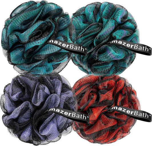 AmazerBath_Charcoal_Loofah_Sponge,_Shower_Loofah_60g/PCS_-_Body_Scrubber_Loofa_Set_of_4_-_Charcoal_Blue,_Green,_Purple_&_Red,_Bath_Sponge_for_Men_and_Women