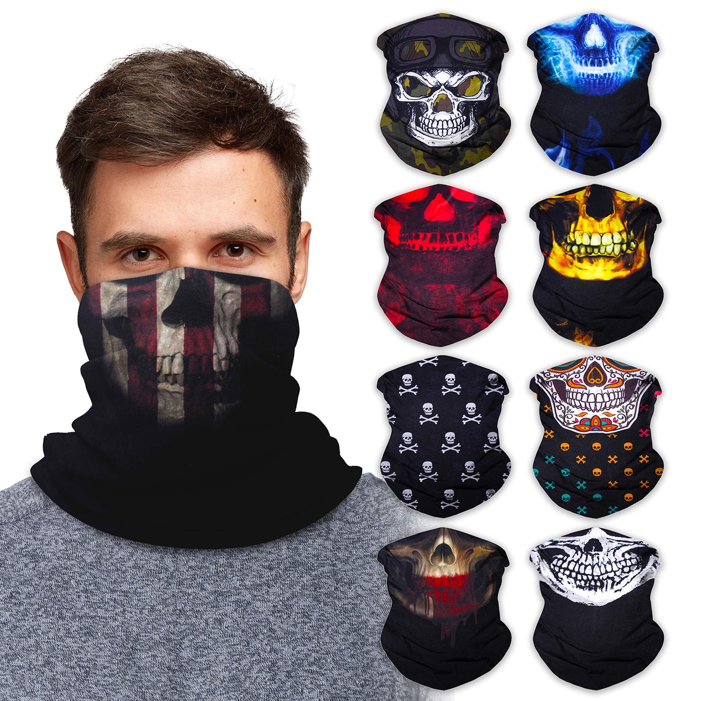 Sojourner Neck Gaiter, Bandana, Buff (9 Pack) - Face Cover for Men, Women, and Teens - Neck Warmer UV Sun Protection Gator