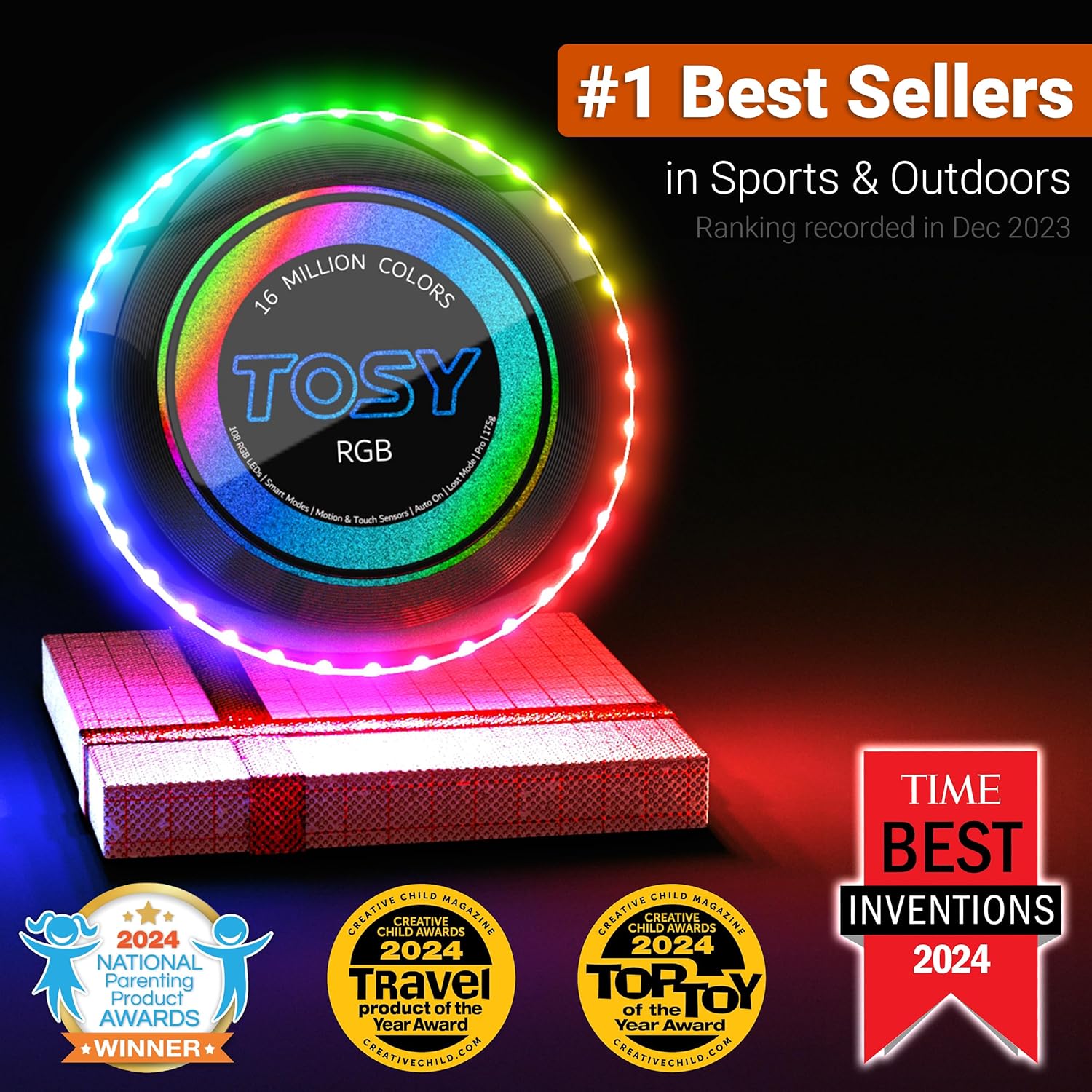 TOSY_Flying_Disc_-_108_RGB_Multicolor_or_36_Monocolor_LEDs,_Super_Bright,_Smart_Modes,_Easter_Basket_Stuffers_Gift,_Camping_Toy_for_Kid/Teen/Adult,_Auto_Light_Up,_Rechargeable,_Waterproof,_175g