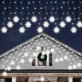 Christmas White Icicle Lights with Snowflake, 150 LED Curtain Lights with 8 Lighting Modes, Plug in Twinkle Lights for Home Christmas Wedding Party Decoration