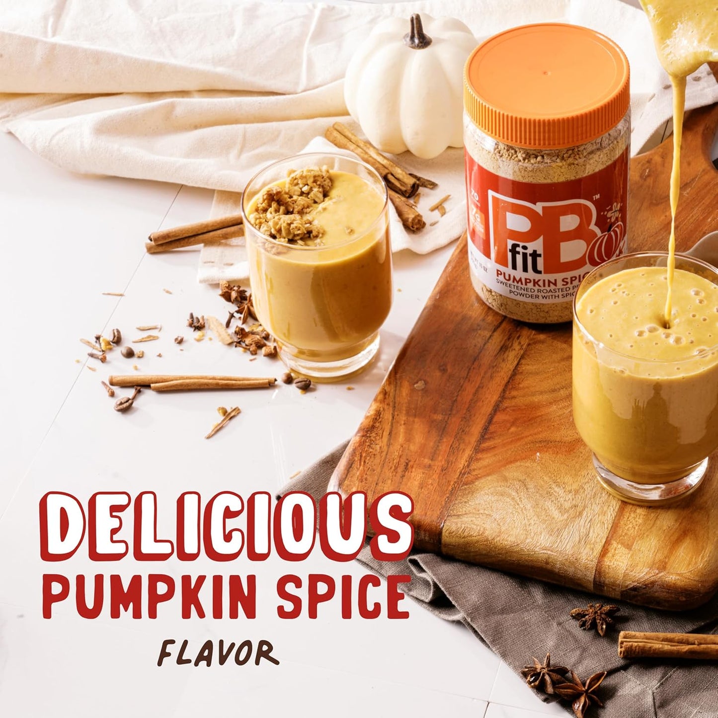 PBfit_15_Ounce_Pumpkin_Spice_Peanut_Butter_Powder,_Powdered_Peanut_Butter_Spread_From_Real_Roasted_Peanuts,_7g_of_Protein_7%_DV,_Gluten-Free,_70_calories,_90%_less_fat_(Pack_of_1)