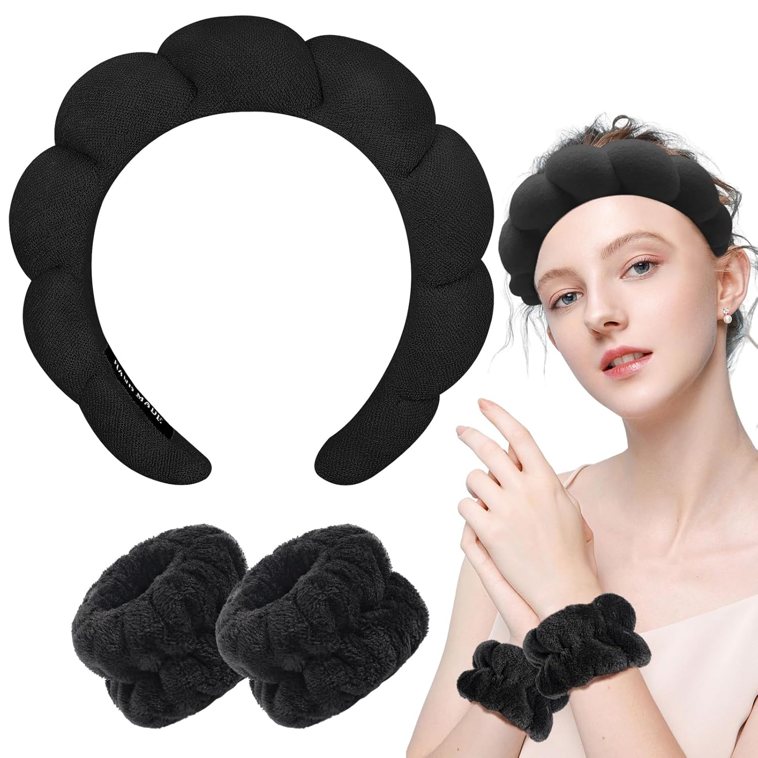 Spa_Headband_for_Washing_Face_Wristband_Sponge_Makeup_Skincare_Headband_Terry_Cloth_Bubble_Soft_Get_Ready_Hairband_for_Women_Girl_Puffy_Padded_Headwear_Non_Slip_Thick_Hair_Accessory