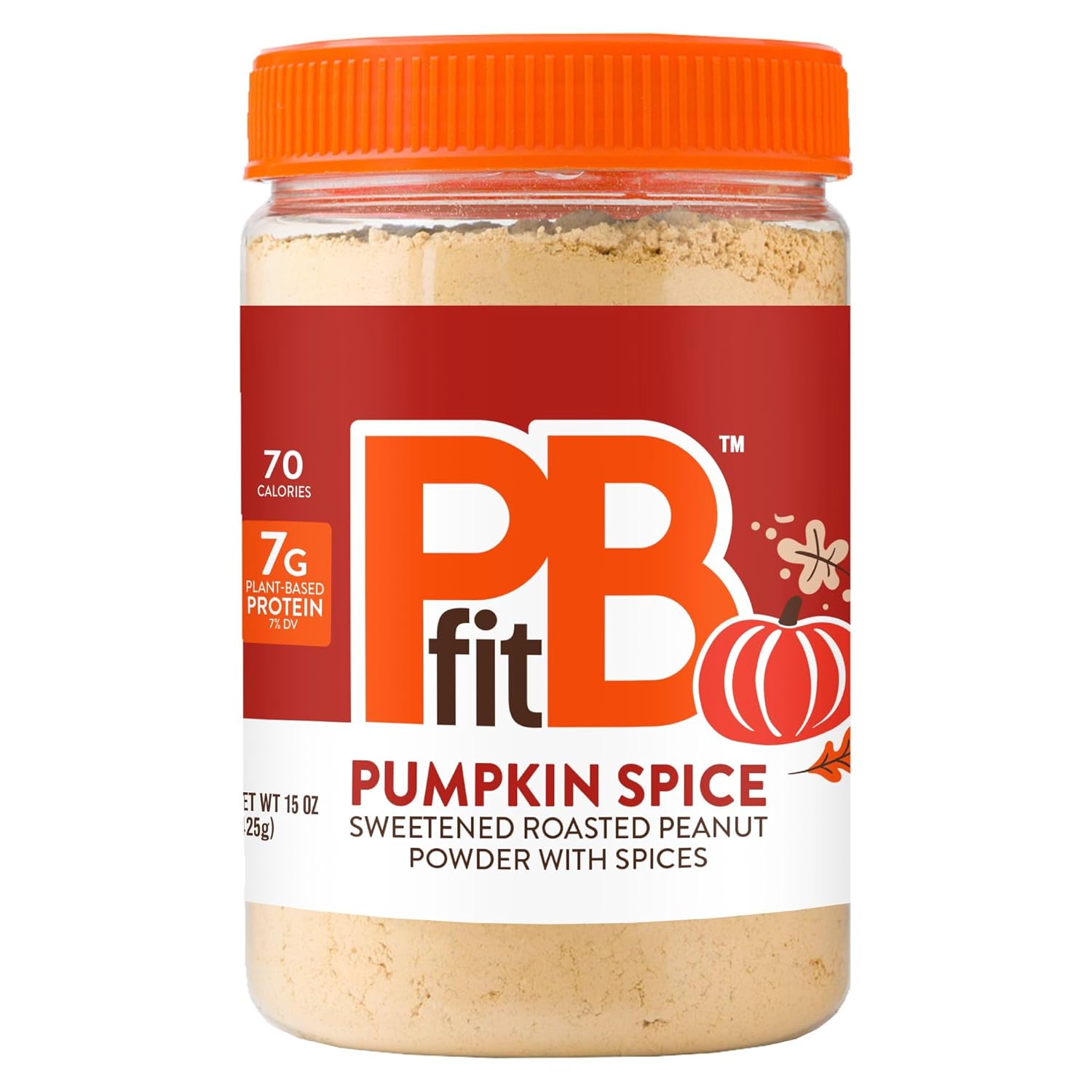 PBfit_15_Ounce_Pumpkin_Spice_Peanut_Butter_Powder,_Powdered_Spread_From_Real_Roasted_Peanuts,_7g_of_Protein_7%_DV,_Gluten-Free,_70_calories,_90%_less_fat_(Pack_1)