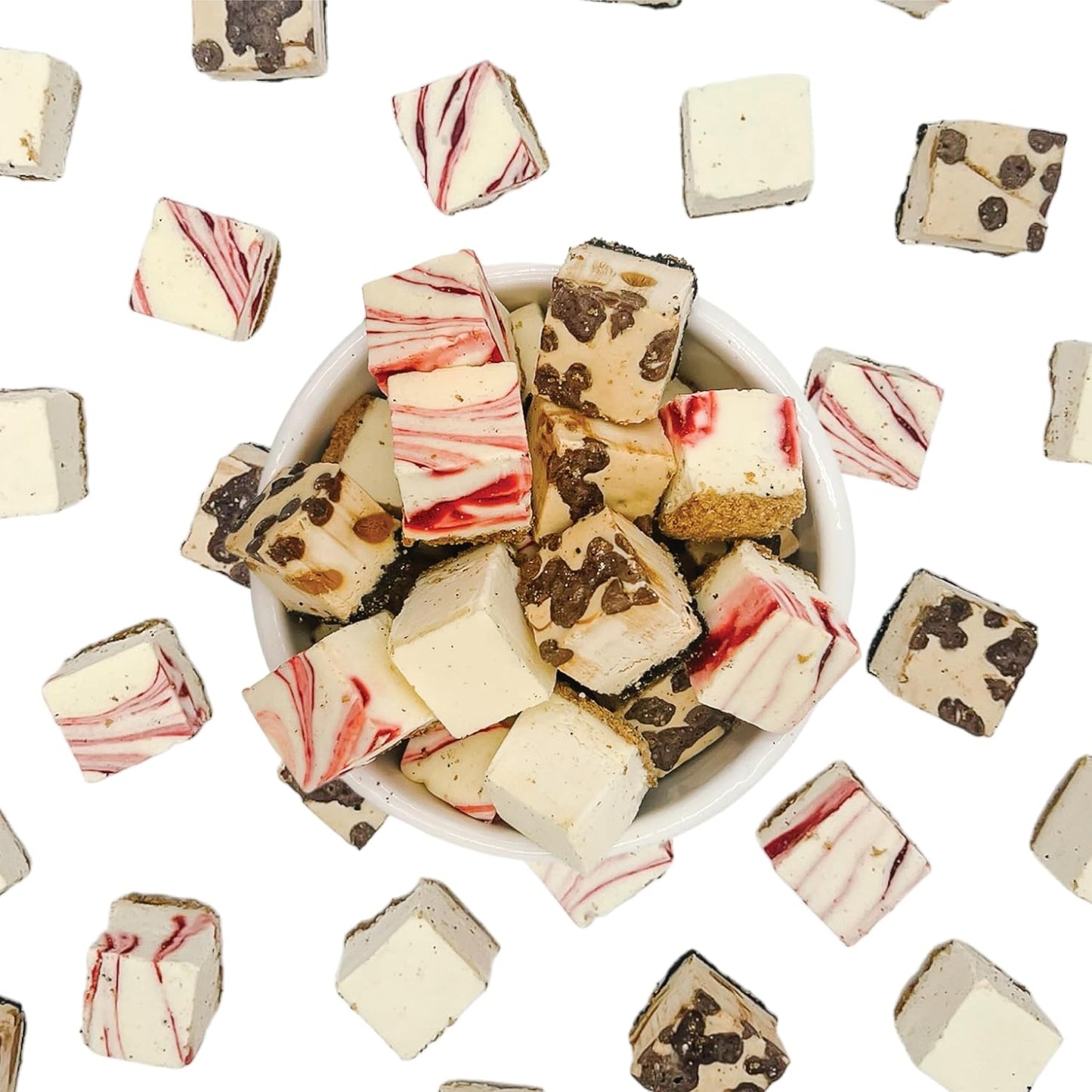 Freeze_Dried_Cheesecake_New_York_Style,_Caramel_Chocolate_Chip_and_Strawberry_Swirl_Crunchy_Treat_Resealable_Bag_4.1_oz_Cheese_Cake