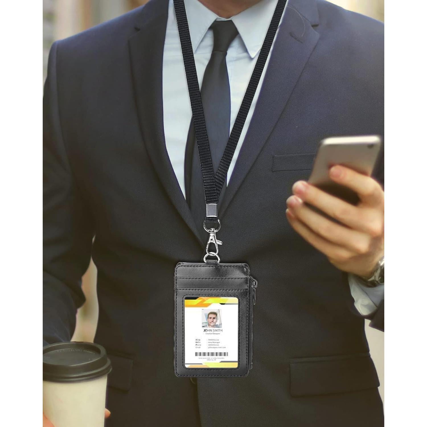 Teskyer_Badge_Holder_with_Zip_Pocket,_Multiple_Card_Slots_Leather_ID_Card_Holder_with_Nylon_Lanyard_for_Cruise_Ship_Cards,_Office_School_ID,_Work_Name_Cards,_Driver's_License