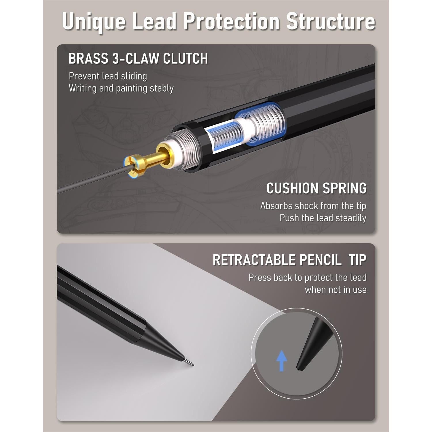 Four_Candies_Metal_Mechanical_Pencils_0.5mm,_2PCS_Mechanical_Pencils_0.5_with_Dual_Spring,_8_Tubes_HB_Lead_Refills,_2PCS_4B_Erasers_and_18PCS_Eraser_Refills,_Mechanical_Pencil_Set_for_Writing_Drawing