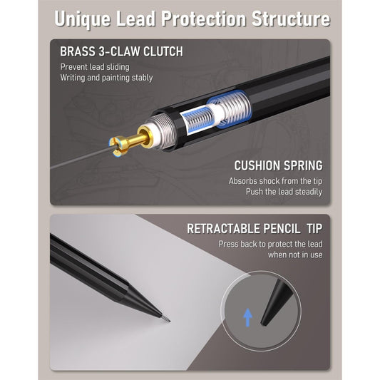 Four_Candies_Metal_Mechanical_Pencils_0.5mm,_2PCS_Mechanical_Pencils_0.5_with_Dual_Spring,_8_Tubes_HB_Lead_Refills,_2PCS_4B_Erasers_and_18PCS_Eraser_Refills,_Mechanical_Pencil_Set_for_Writing_Drawing