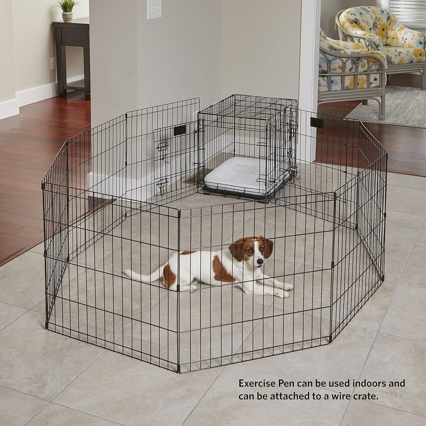 MidWest_Homes_for_Pets_30-Inch_Exercise_Pen,_for_Indoor_and_Outdoor_Use,_16_Sq_Feet_of_Play,_Single_Door_Folding_Dog_Pen,_with_Large_Door_Opening_&_Secure_Latch,_Easy_to_Set_Up,_Foldable_Dog_Playpen
