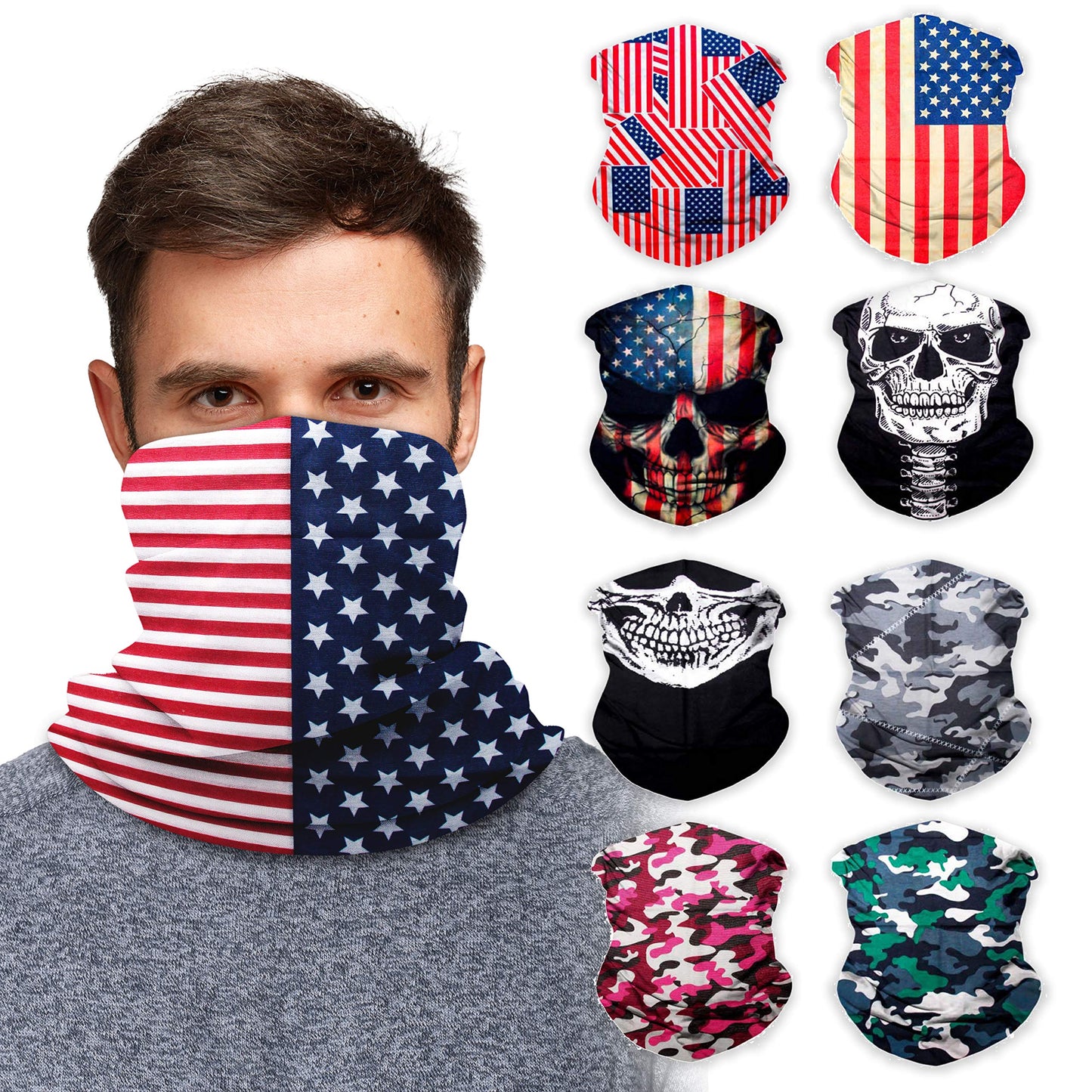 Sojourner Neck Gaiter, Bandana, Buff (9 Pack) - Face Cover for Men, Women, and Teens - Neck Warmer UV Sun Protection Gator