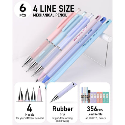 Nicpro_22PCS_Pastel_Mechanical_Pencils_Set_in_Case,_Art_Cute_Drafting_Pencil_0.5,_0.7,_0.9_mm,_2mm_Lead_Pencil_Holders_for_Sketching_Drawing_With_11_Tube_(4B_2B_HB_2H_Colors)_Lead_Refills,_3_Erasers