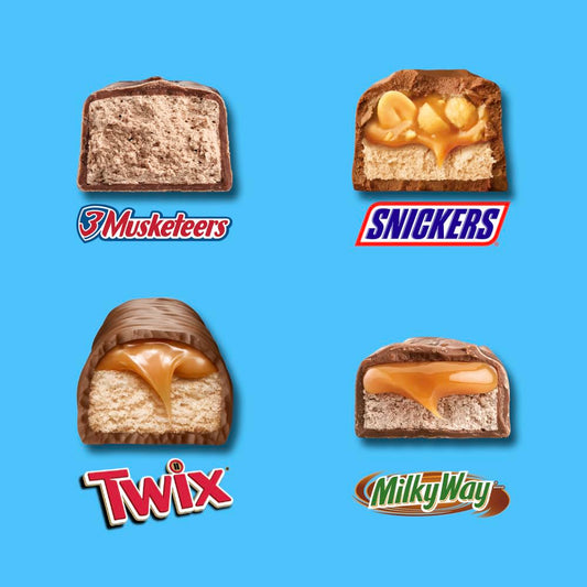 SNICKERS,_TWIX,_MILKY_WAY_&_3_MUSKETEERS_Minis_Milk_Chocolate_Candy_Bars_Variety_Pack,_Sharing_Size,_8.31_Oz_Bag