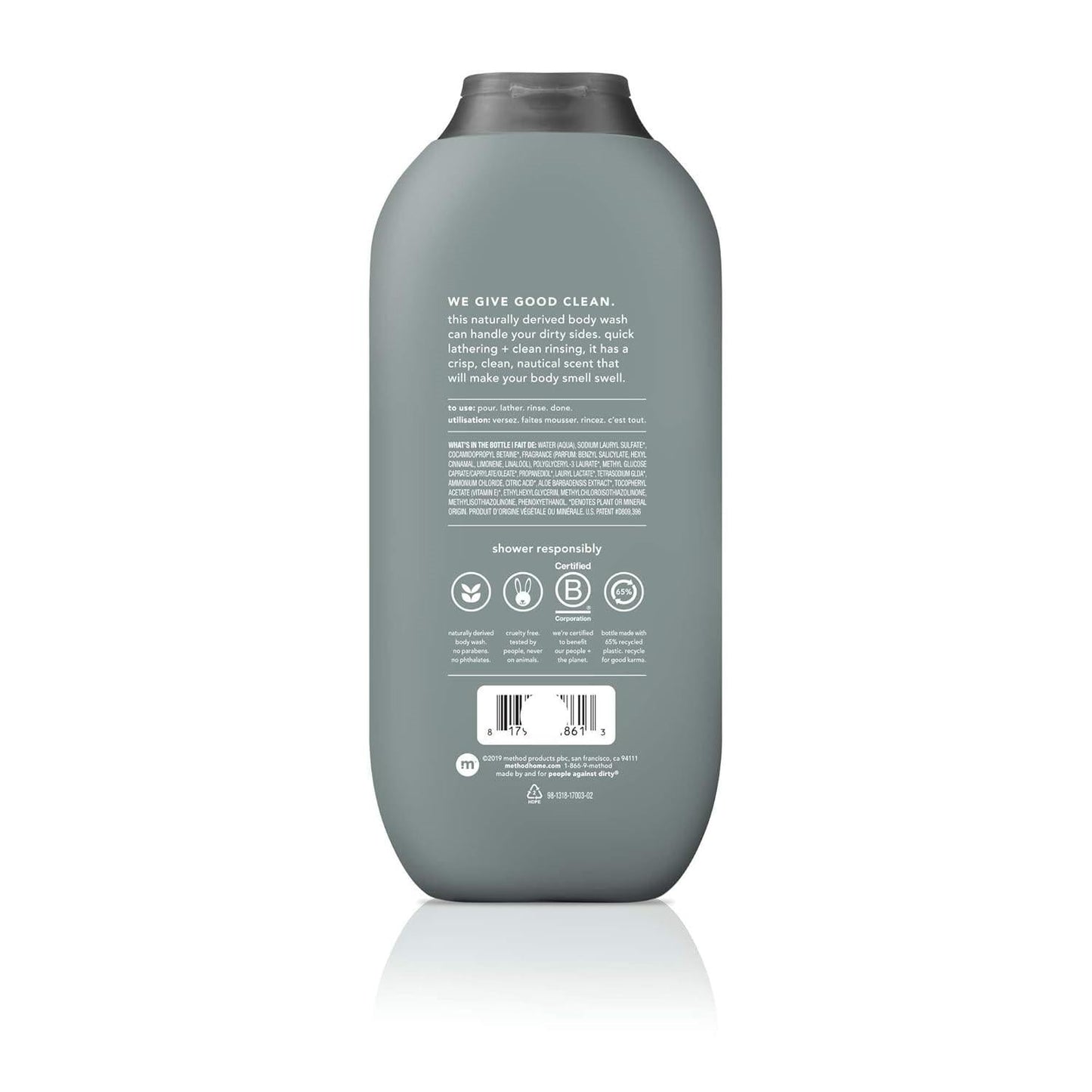 Method_Men_Body_Wash,_Sea_+_Surf,_Paraben_and_Phthalate_Free,_18_fl_oz_Pack_of_1_Body_Care_Gel_Scent_Soap_Fragrance_Aroma_Cleanser_Shower_Gel_Cleansing