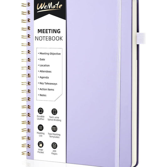 WEMATE_Simplified_Meeting_Notebook_for_Work_with_Action_Items_200_Pages,_Office_Supplies_for_Project_Planner,_PU_Leather_Hardcover_Meeting_Notes_Notebook_for_Work,_B5_(10"_×_7")