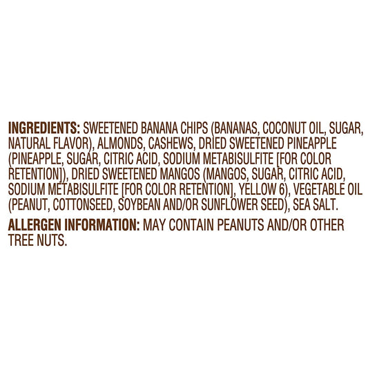 Snack_Tropical_Trail_Mix,_3.5_Ounces,_Banana/Chocolate_Chips,_Almonds,_Cashews,_Dried_Sweetened_Pineapple_and_Mango