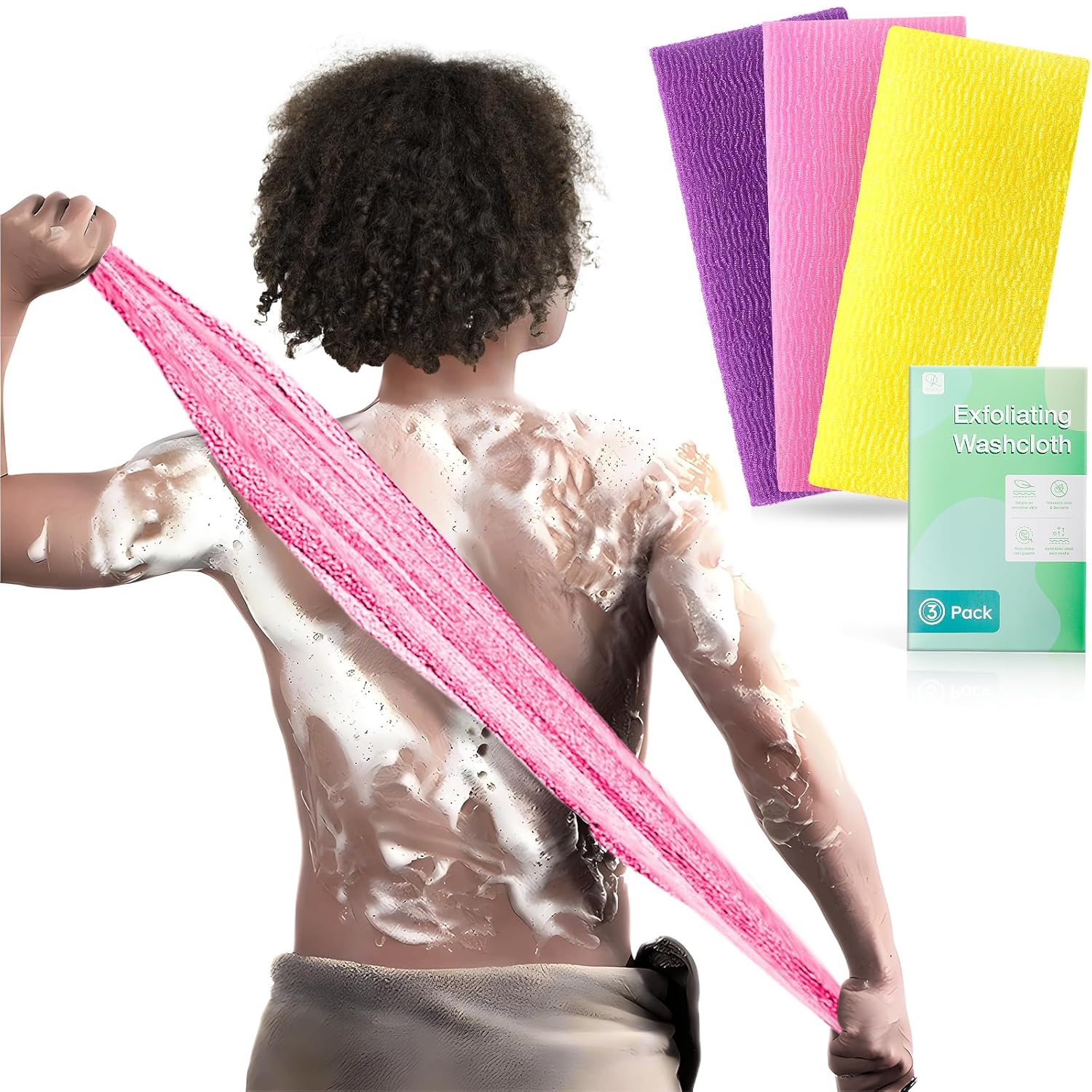 3_Pieces_Exfoliating_Washcloth_Shower_Towel_African_Net_Sponge_Japanese_Wash_Cloth_Face_Exfoliating_Sponge_Loofah_Exfoliating_Body_Scrubber_for_Body_Exfoliation