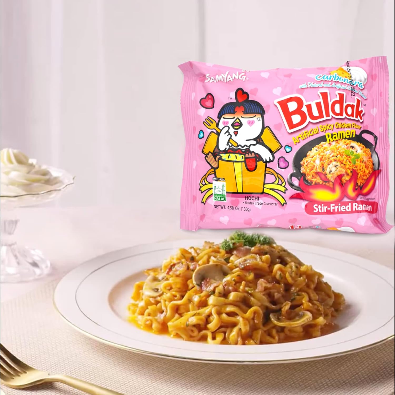 Samyang_Buldak_Spicy_Ramen,_Hot_Chicken_Ramen,_Korean_Stir-Fried_Instant_Noodle,_Carbonara,_1_Bag_with_5_Pack_Food_ramen_🍜_pink_buldakramen_korean_fire