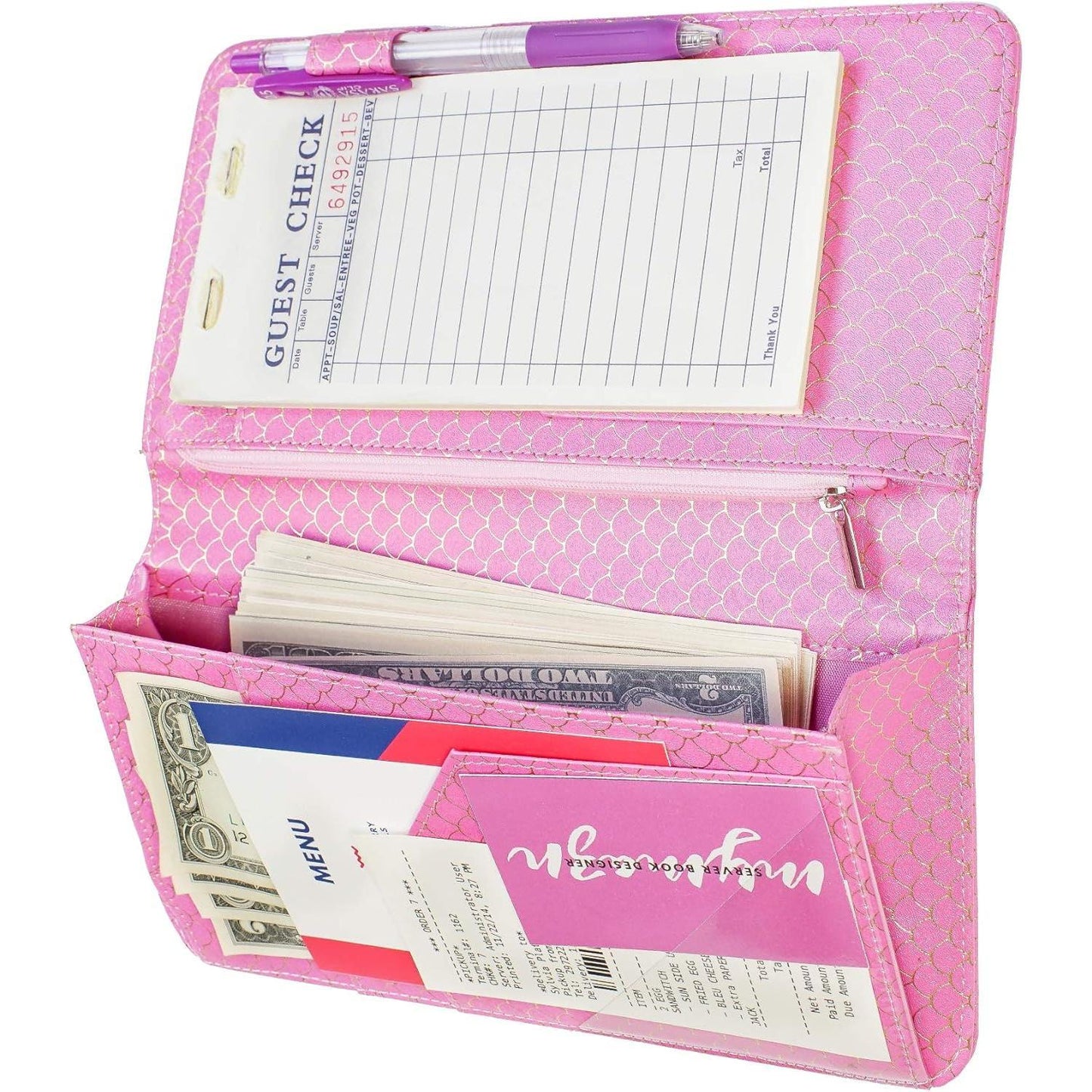 Mymazn_Server_books_for_Waitress_Wallet_Shimmer_Cute_Waitressing_Book_Waiter_Organizer_with_Magnetic_Money_Zipper_Pocket_Fits_Restaurant_Pad_Guest_Checkbook