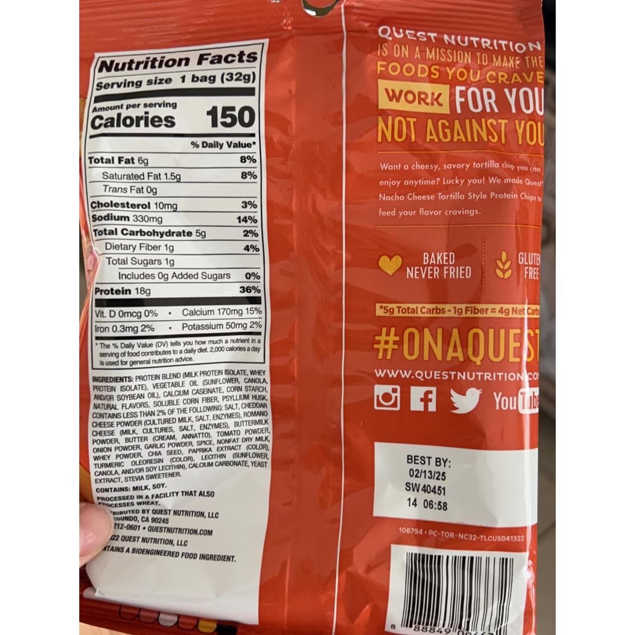 Quest_Nutrition_Nacho_Cheese_Tortilla_Style_Protein_Chips,_18g_Protein,_4g_Net_Carb,_Low_Carb,_Gluten_Free,_1.1_oz_(Pack_of_12)