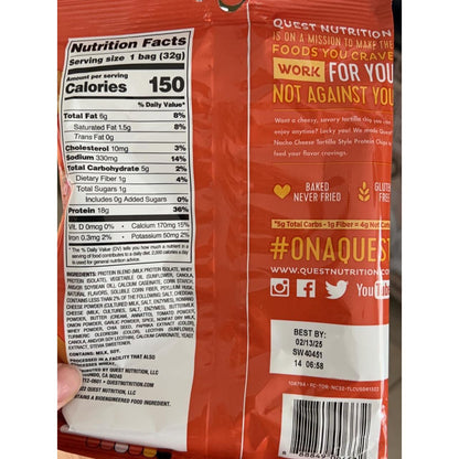 Quest_Nutrition_Nacho_Cheese_Tortilla_Style_Protein_Chips,_18g_Protein,_4g_Net_Carb,_Low_Carb,_Gluten_Free,_1.1_oz_(Pack_of_12)