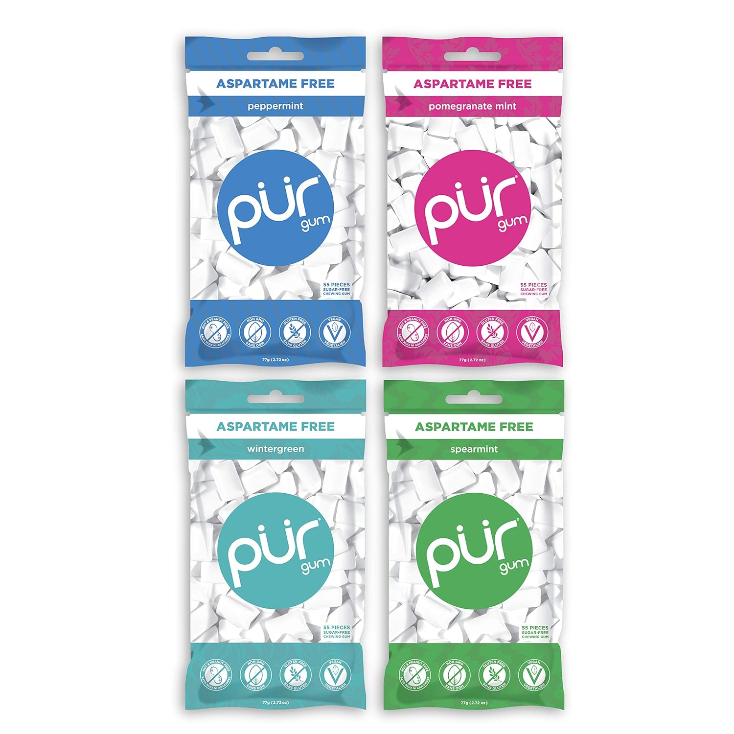 Pur_Gum_Variety_Pack_-_Peppermint,_Pomegranate_Mint,_Spearmint_and_Wintergreen_-_55_Pieces_each