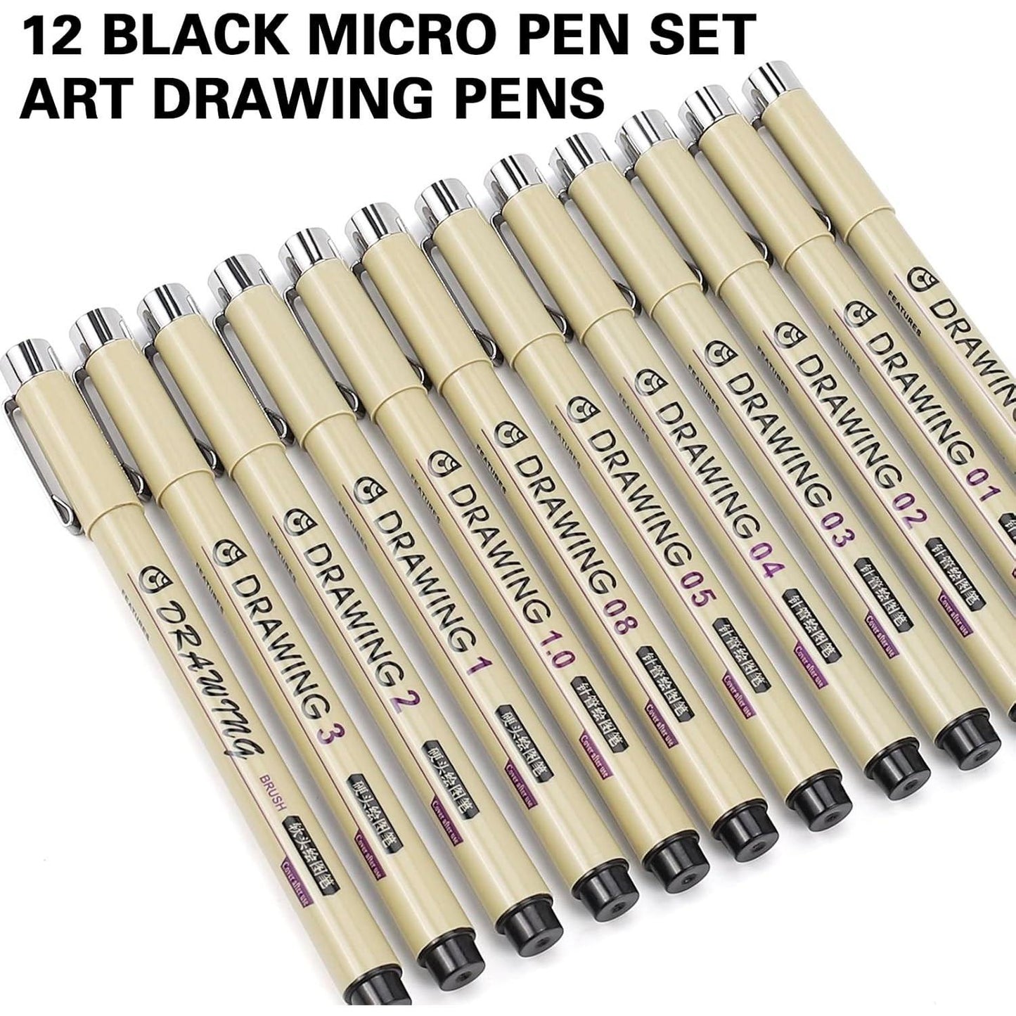 Micro_Fineliner_Drawing_Art_Pens:_12_Black_Fine_Line_Waterproof_Ink_Set_Artist_Supplies_Archival_Inking_Markers_Liner_Professional_Paintmarkers_Sketch_Outline_Anime_Sketching_Watercolor_Zentangle_Gift_Stuff