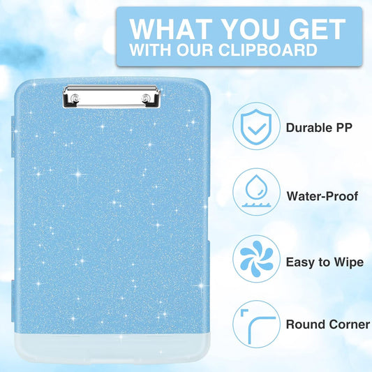 Sooez_Glitter_Clipboard_with_Storage,_High_Capacity_Storage_Clipboard_with_Pen_Holder,_Cute_Clip_Boards_8.5x11_with_Low_Profile_Clip,_Sparkle_Plastic_Clipboard_Case_Box_for_Women,_Side_Opening