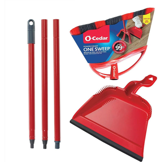 O-Cedar_PowerCorner_One_Sweep_Broom_with_Step-On_Dustpan_and_3-Piece_Handle,_Red,_Pack_of_1_Cleaning_Plastic_Traditional_Comfortable