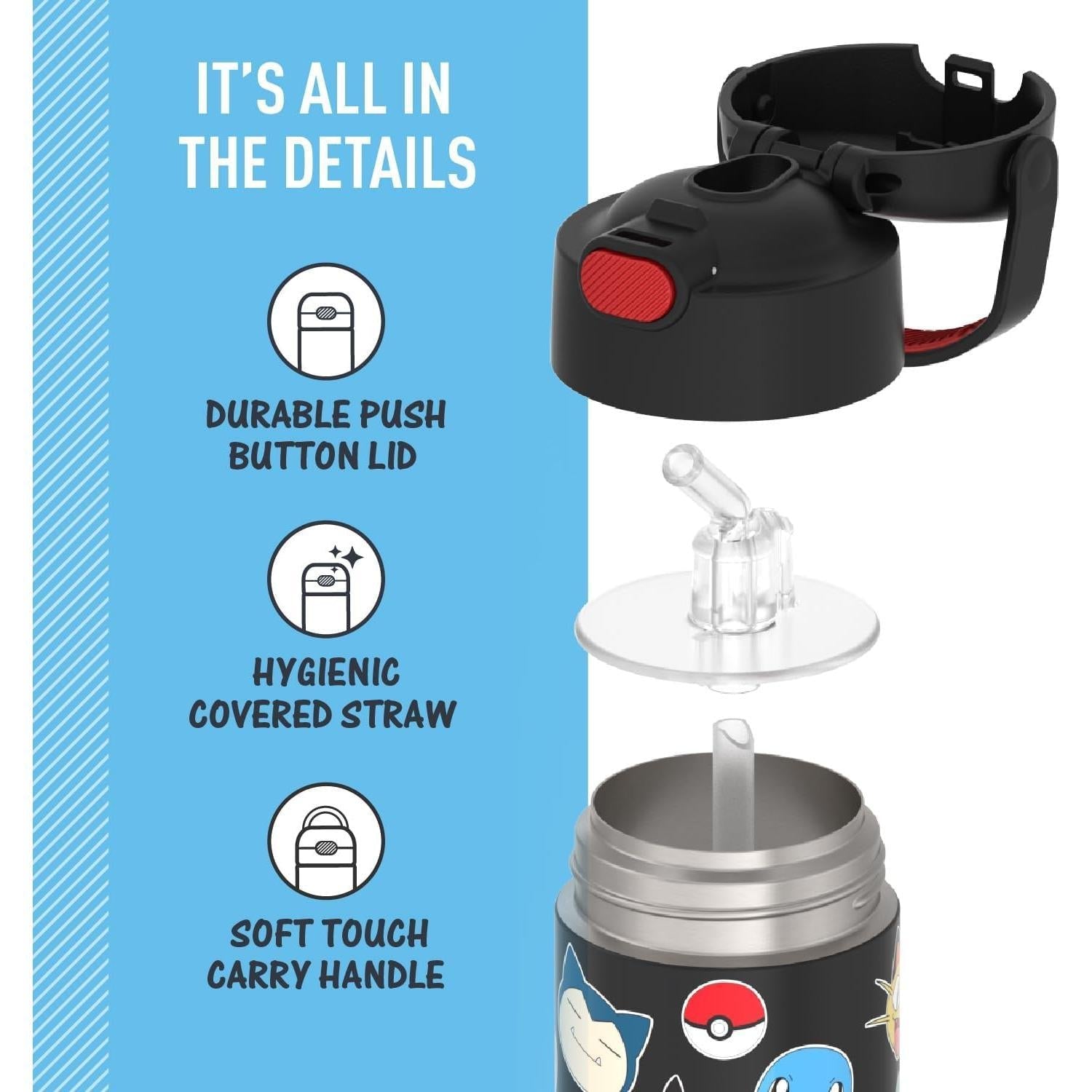THERMOS_FUNTAINER_Water_Bottle_with_Straw_-_12_Ounce,_Pokemon_-_Kids_Stainless_Steel_Vacuum_Insulated_Water_Bottle_with_Lid_Drinkware_Flasks_Bottled_Tumbler_Portable_Mug_Lightweight_Metal_Button_Insulation_Reusable