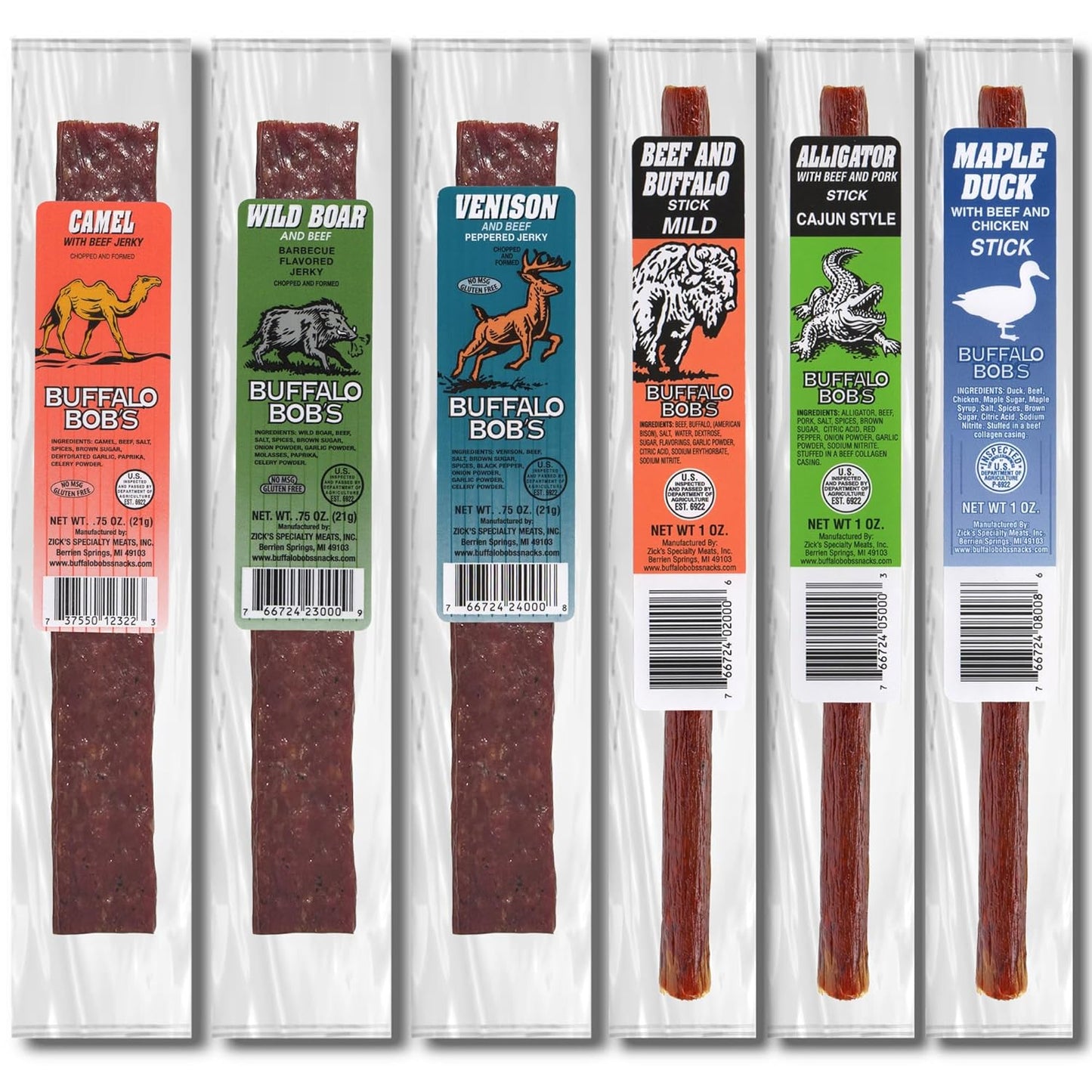 Buffalo_Bob's_Wild_Game_Meat_Snacks_(6_Pack),_Beef_Jerky_Variety_Pack,_Jerky_Gift_Baskets_for_Fathers/Dad,_Exotic_Random_Jerky_Sampler_Set,_Mens_Hunting_Stocking_Stuffers,_Jerky_Gift_Set