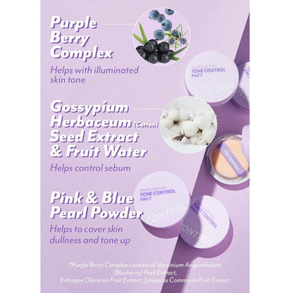 I'M_MEME_Compact_-_Purple_Cotton_Tone_Control_Pact_|_With_Purple_Berry_Complex,_Mineral,_Setting_Powder,_Translucent,_for_Smooth_and_Even_Complexion,_Blurring_Effect,_Sebum_Free,_Gift,_0.33_Oz_Lightweight_Makeup_Matte_Flawless_Pearl_Cosmetic
